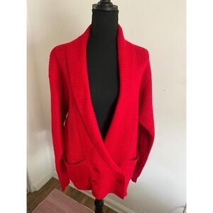 Vintage Partners II Mervyns Red Double Breasted Shawl Collar Cardigan Sweater 42